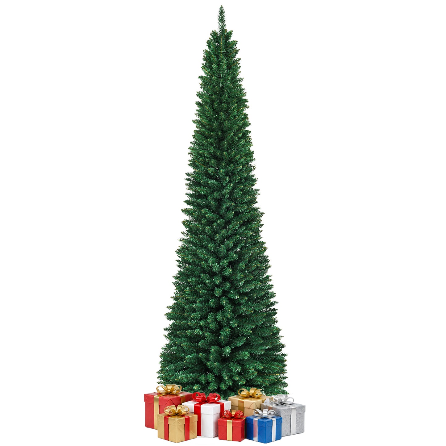 Giantex 9 FT Artificial Christmas Tree Slim Pencil Shape Unlit, Green