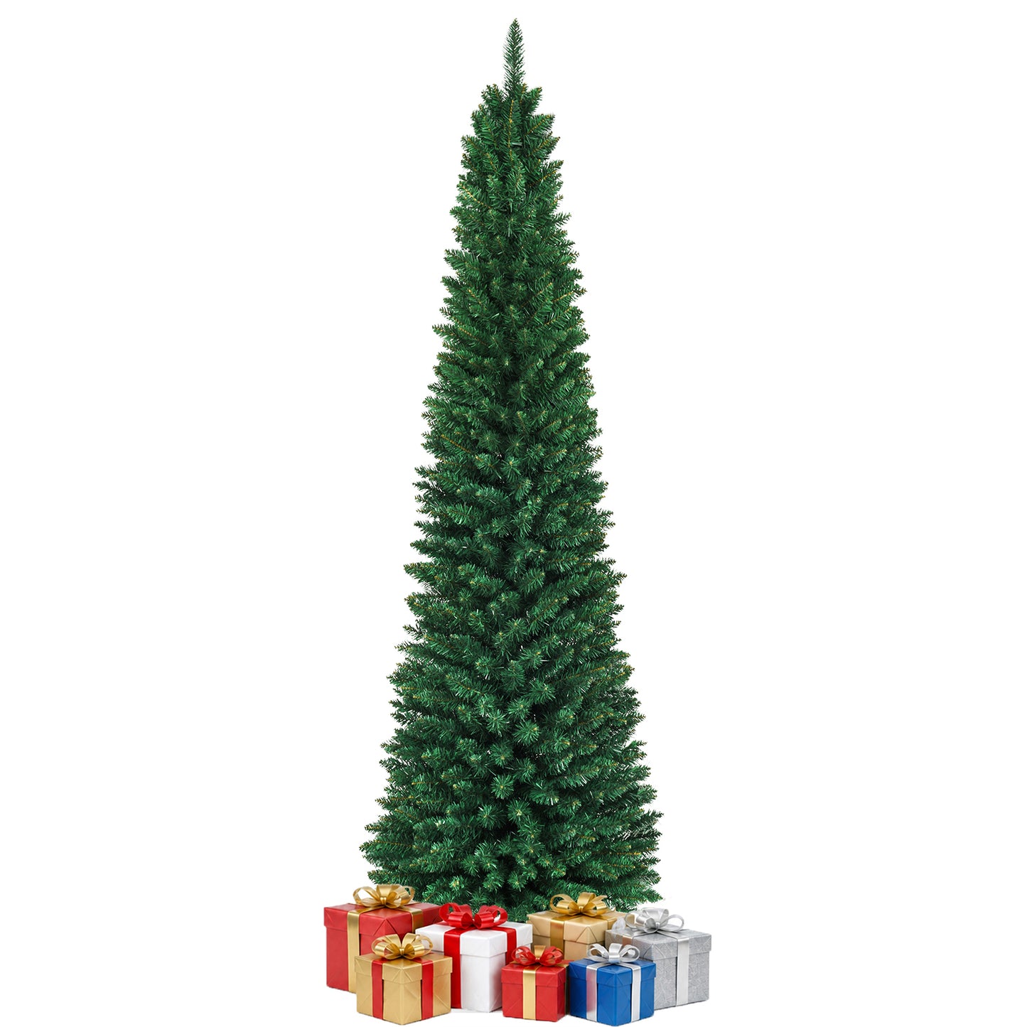 Giantex 8 FT Artificial Christmas Tree Slim Pencil Shape Unlit, Green