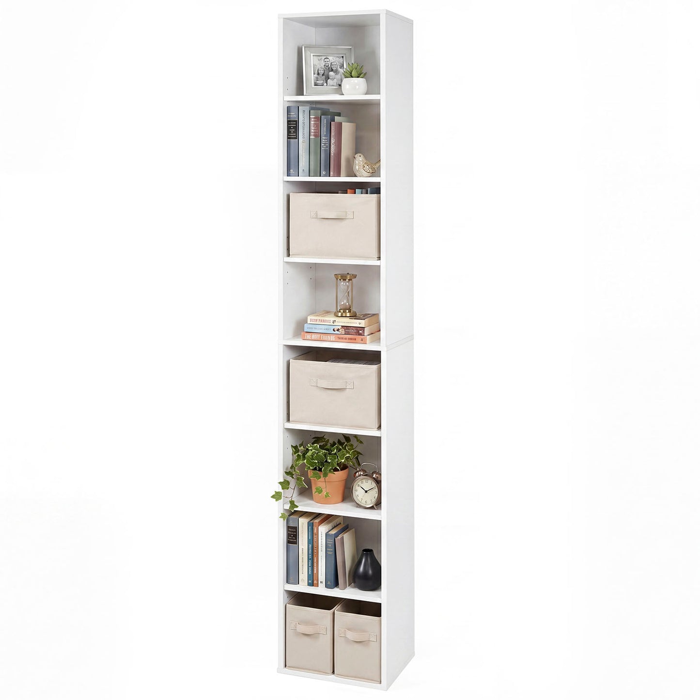 Giantex 71" Tall Narrow Bookshelf, 8-Tier Slim Bookcase, Cube Storage Organizer w/Adjustable Shelves, White