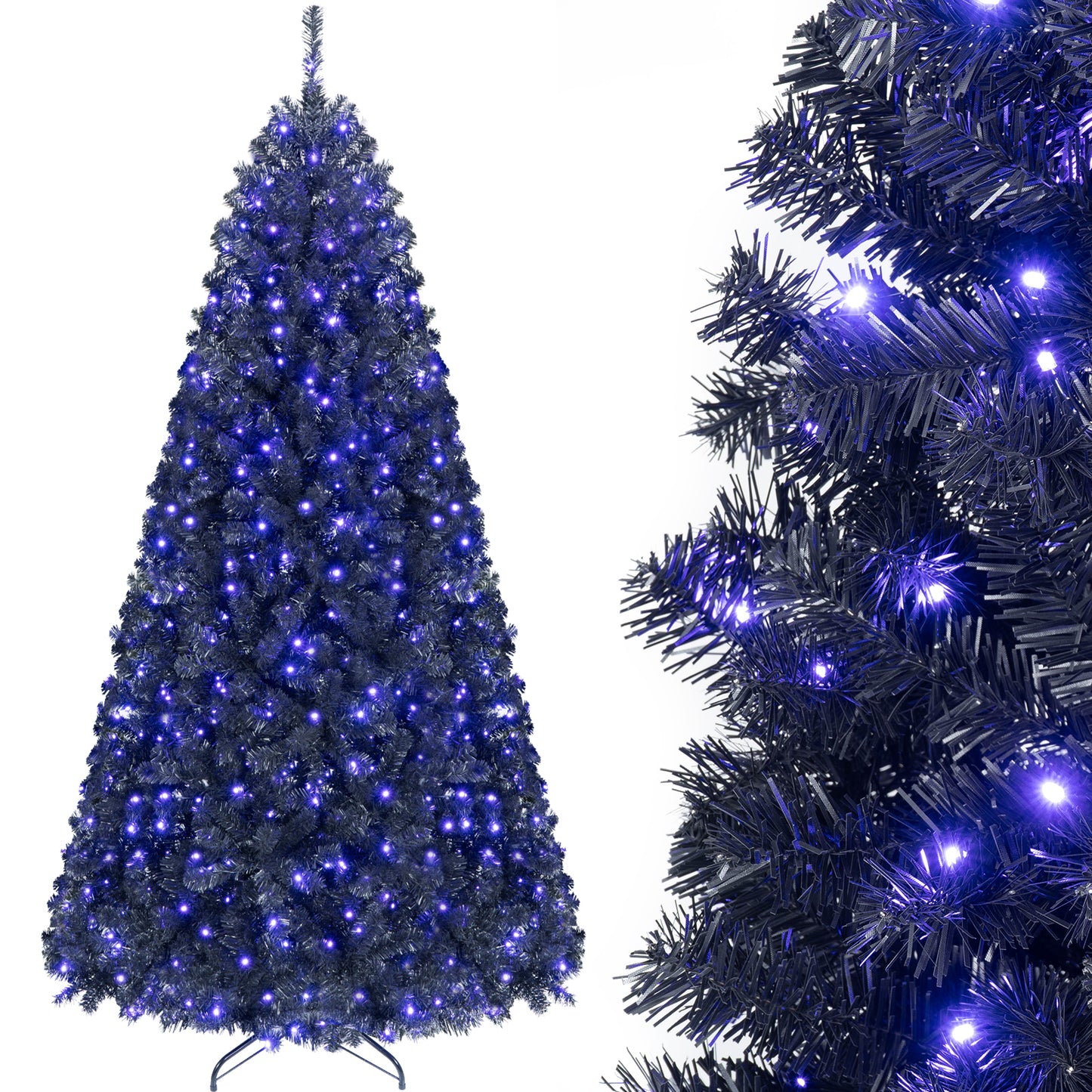 Giantex 7 ft Pre-Lit Black Christmas Tree for Halloween Holiday Decoration