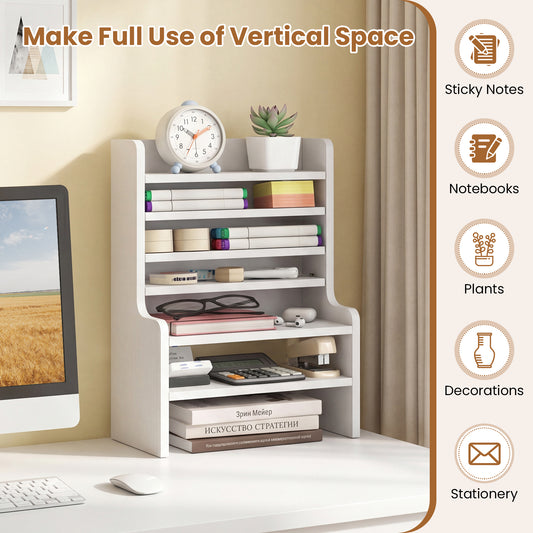 Giantex Desktop Organizer, Wooden Bookcase Stand w/2 Removable Shelves for Small Spaces Home Office