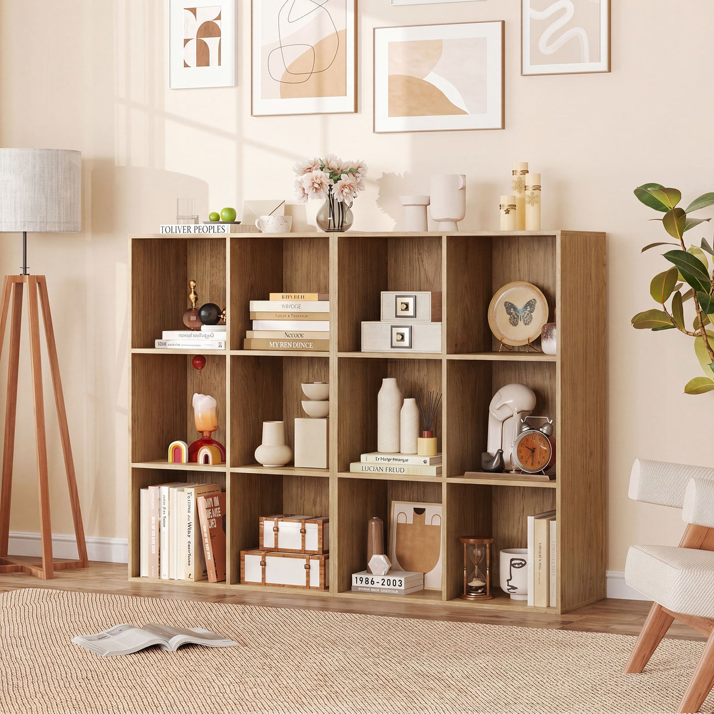 Giantex  6-Cube Bookshelf, 3-tier Bookcase Organizer, Free-standing Storage Shelf, Display Shelf Storage Unit, Natural