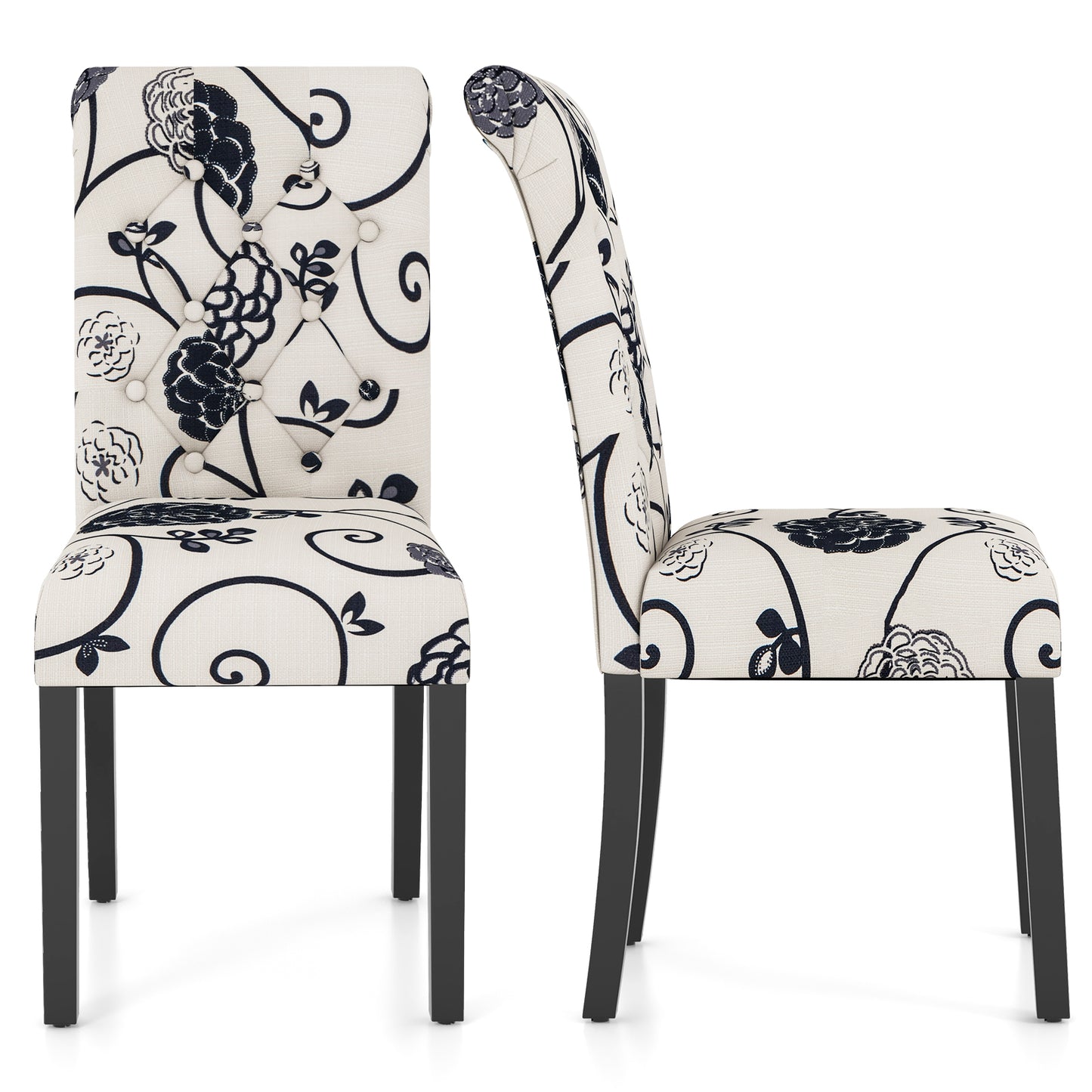 Giantex Set of 2 Farmhouse Upholstered Dining Chairs Blue White 24 x 18 x 40 in