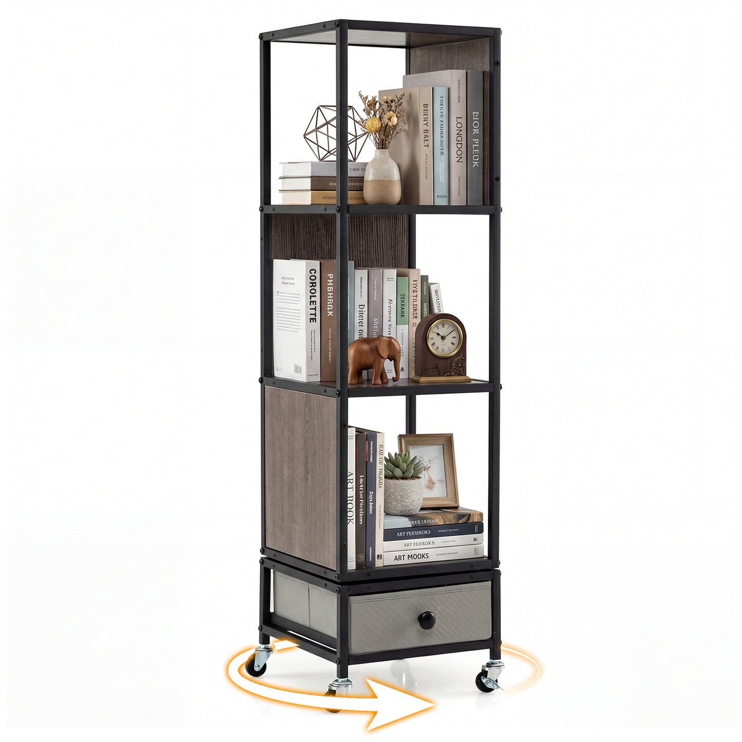 Giantex Rotating Bookshelf, Display Wood Storage Rack, Swivel Corner Standing Bookcase, Gray
