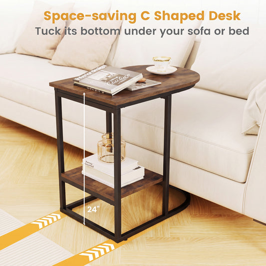 Giantex  C Shaped End Table,  Sofa Couch Side Table for Small Space