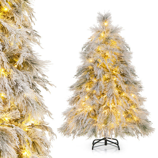 Giantex 4.5 FT Pre-Lit Snow Flocked Artificial Christmas Tree with LED Lights