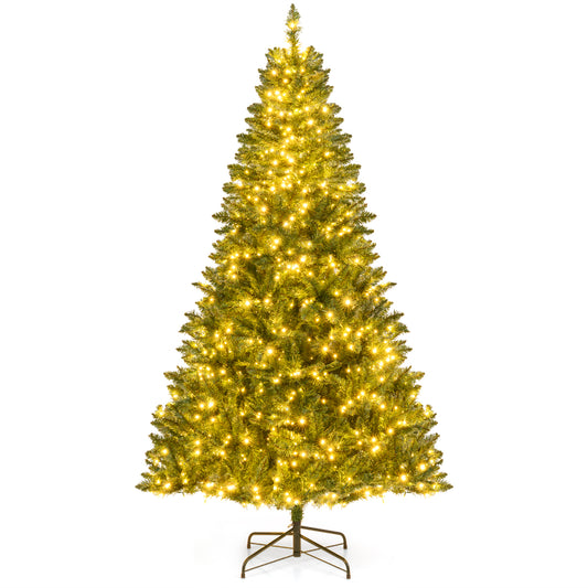 Giantex Artificial Pre-Lit Christmas Tree 7 FT, 990 Branch Tips, 1000 Warm White LED Lights, 7 Lighting Modes, Hinged Design with Folding Metal Stand for Home Party Holiday