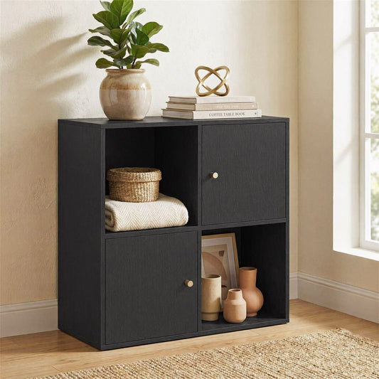 Giantex cube Bookcase, Wooden Bookshelf w/4-cube, Display Compartment Cabinet forBedroom, Living Room, Black