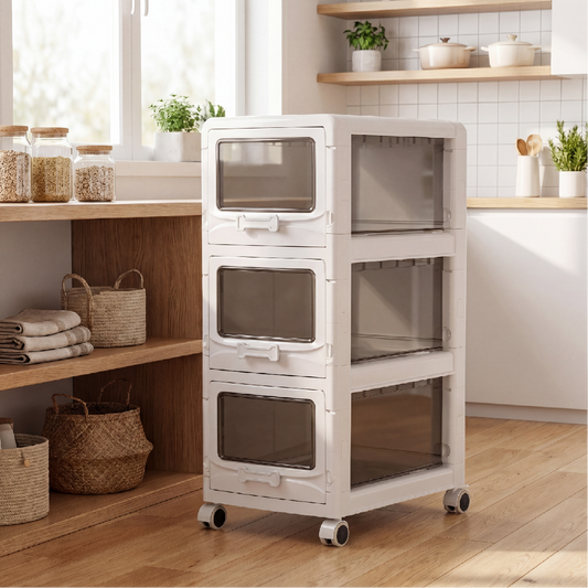 Giantex 3-Tier Plastic Drawer Storage Organizer, Rolling Utility Cart, Bathroom Organizer Cart