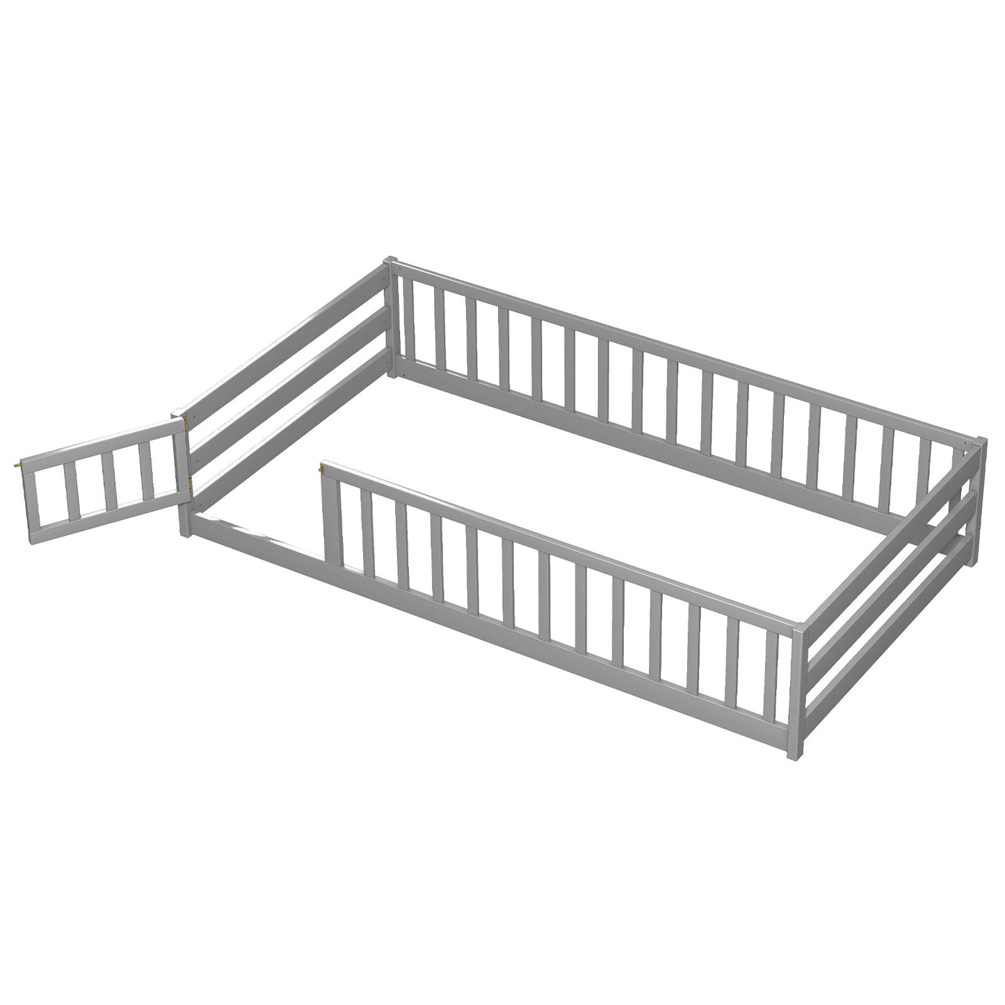 Giantex Twin Size Kids Floor Bed with Guardrails and Door Wood Bed, Gray