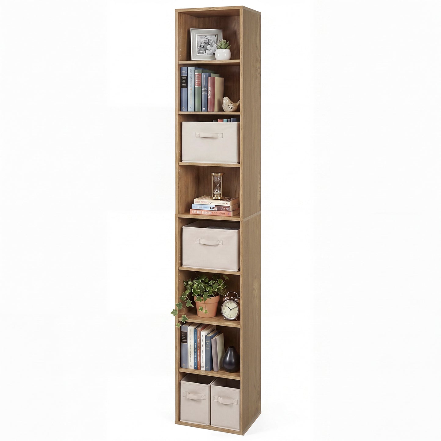 Giantex 71" Tall Narrow Bookshelf, 8-Tier Slim Bookcase, Cube Storage Organizer w/Adjustable Shelves, Natural