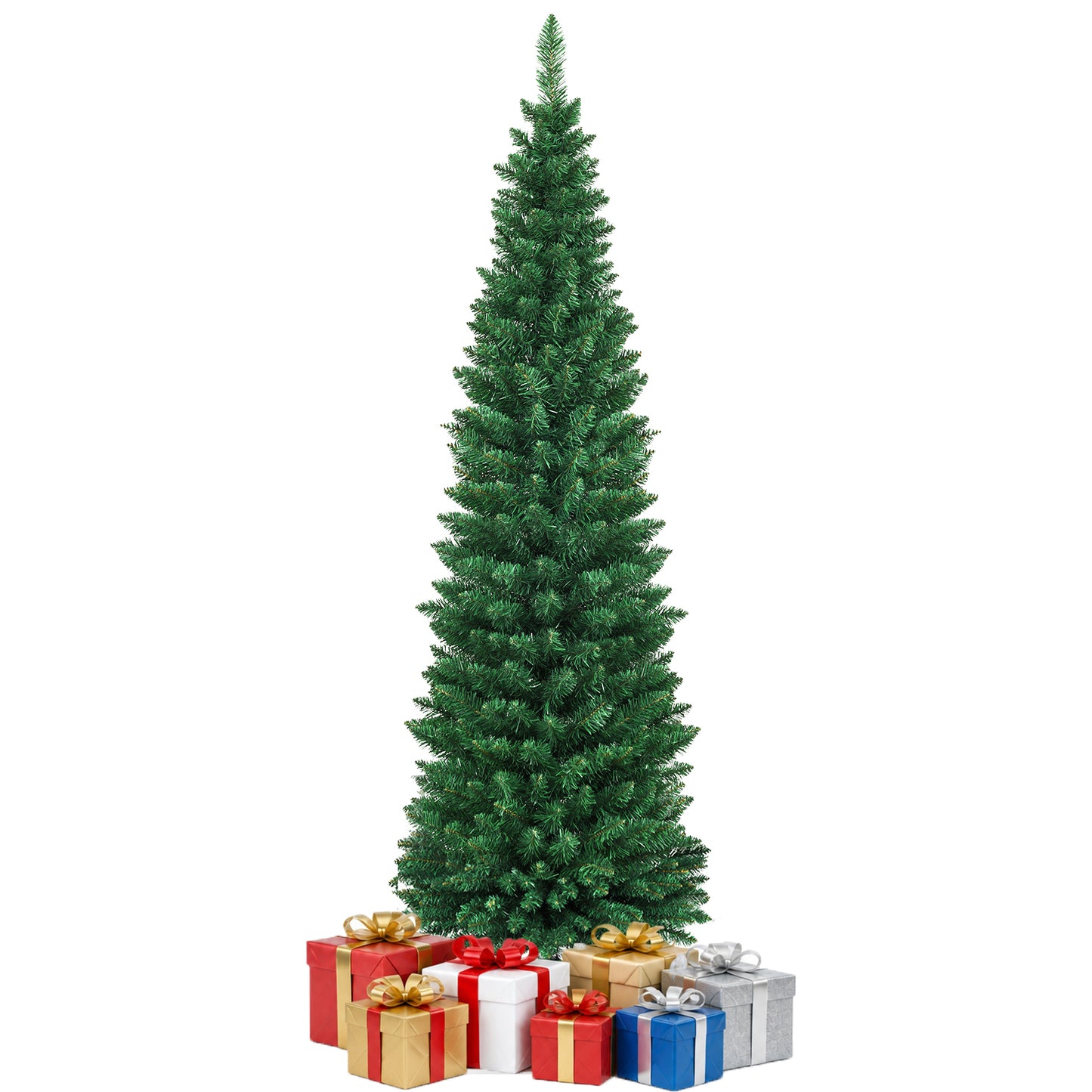 Giantex 6 FT Artificial Christmas Tree Slim Pencil Shape Unlit, Green