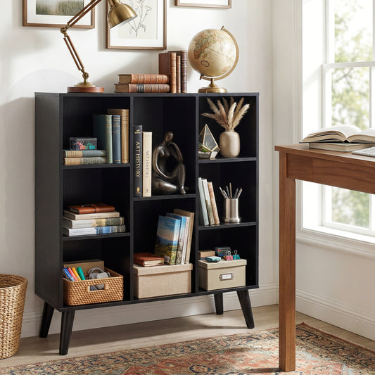Giantex 8-Cube Bookcase, Book Storage Organizer w/Legs, Freestanding Open Book Shelves, Black