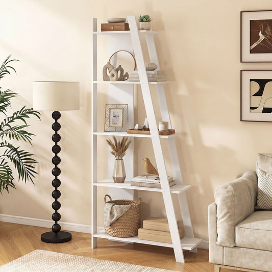 Giantex 5-Tier Ladder Bookshelf, Floor Standing Bookcase for Living Room, Narrow Display Rack, White