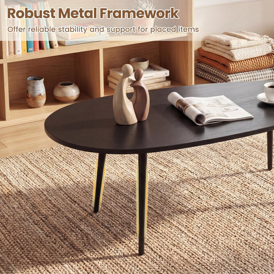 Giantex Oval Coffee Table, Mid-Century Sofa Accent Table w/Rounded Edges, Easy Assembly, Black
