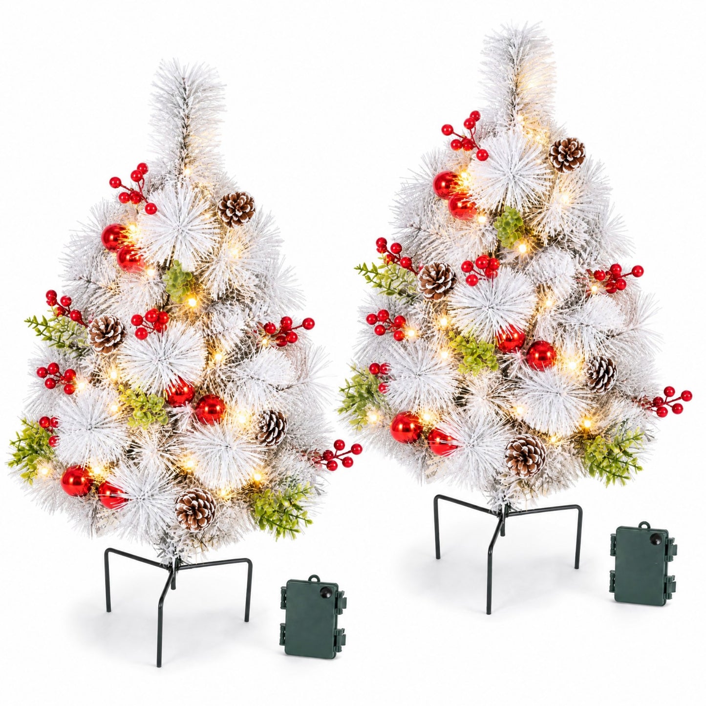 Giantex Set of 2 26 Inch Pre Lit Pathway Christmas Trees Battery Operated with Timer