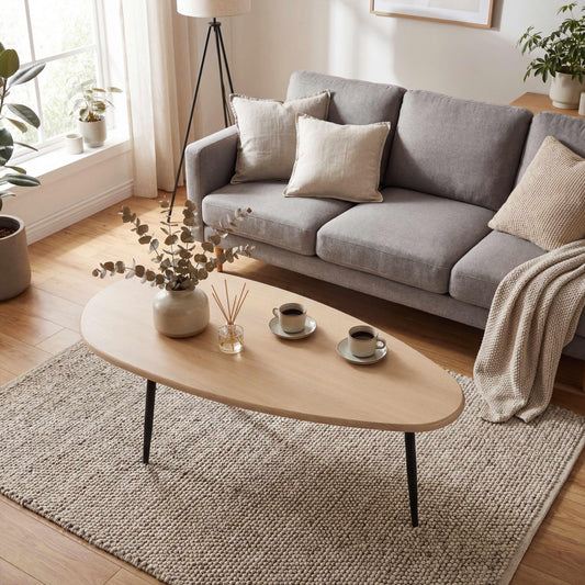 Giantex Oval Coffee Table, Mid-Century Sofa Accent Table w/Rounded Edges, Easy Assembly, Natural