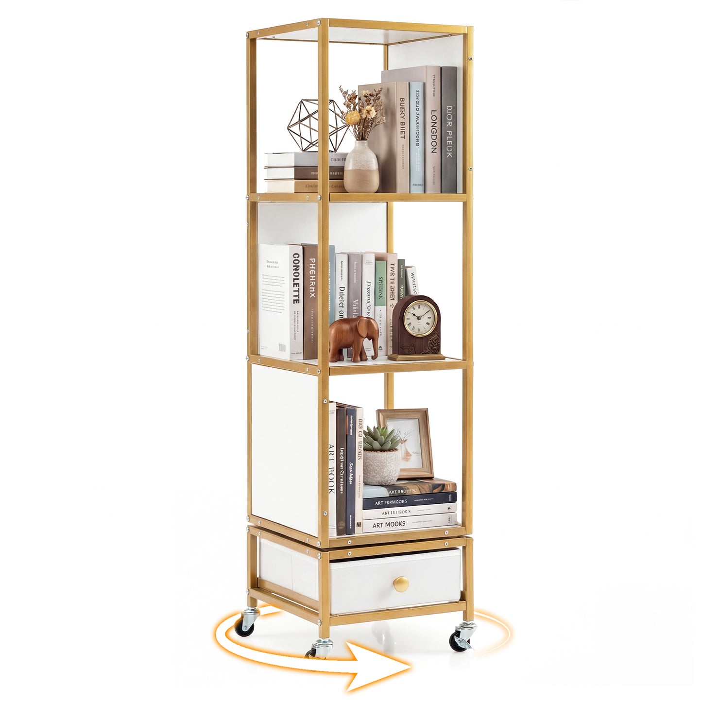 Giantex Rotating Bookshelf, Display Wood Storage Rack, Swivel Corner Standing Bookcase, White