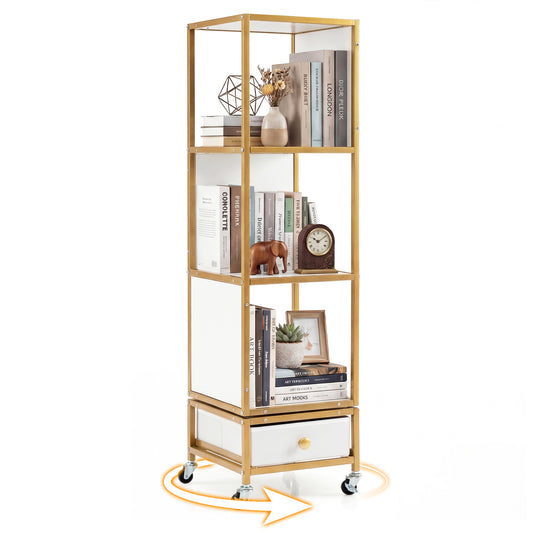 Giantex Rotating Bookshelf, Display Wood Storage Rack, Swivel Corner Standing Bookcase, White