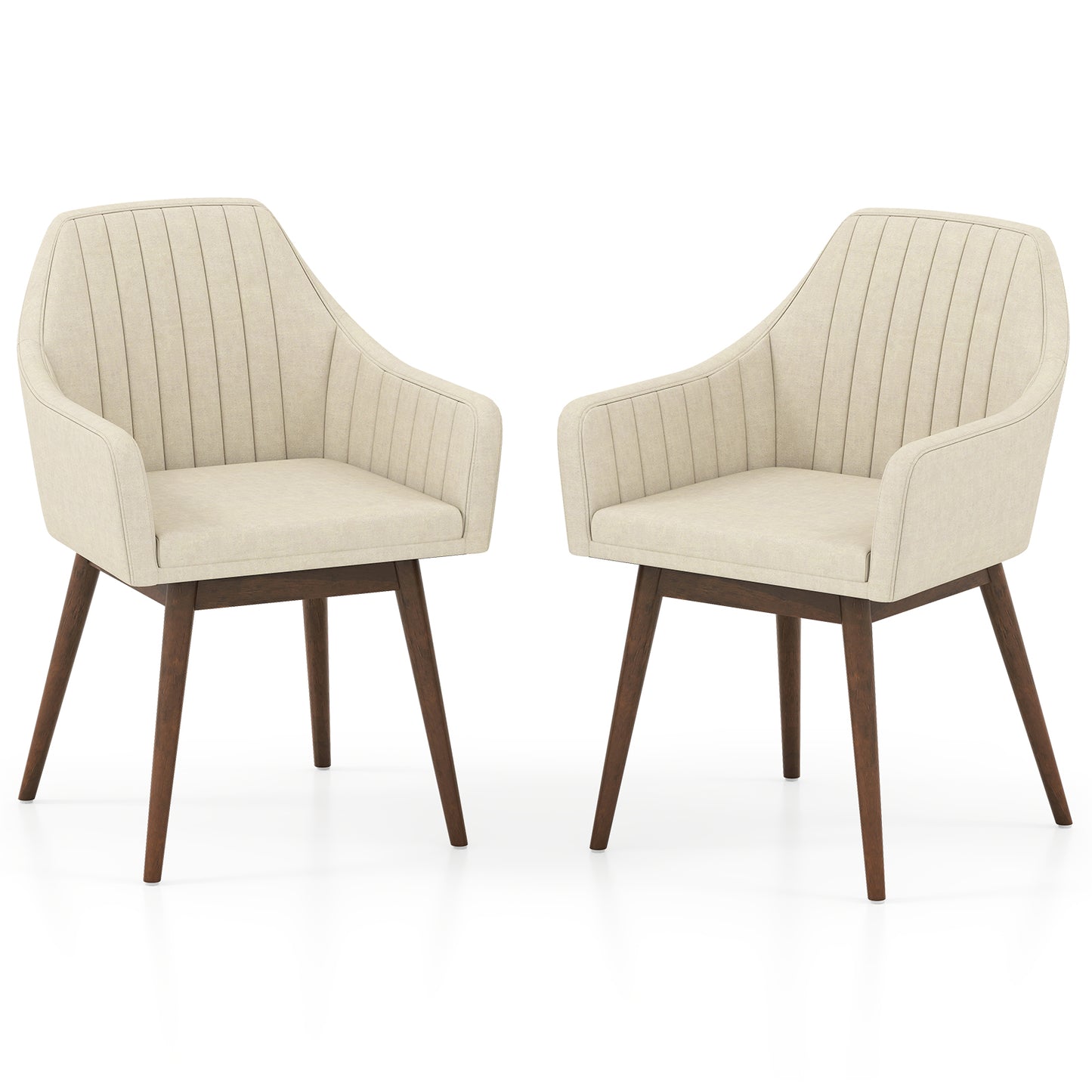Giantex 2 Pieces Upholstered Accent Chairs, Modern Dining Chairs, Mid Century Leisure Chairs, Beige