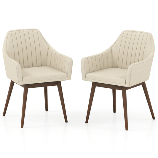 Giantex 2 Pieces Upholstered Accent Chairs, Modern Dining Chairs, Mid Century Leisure Chairs, Beige