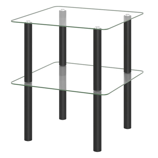 Giantex Square End Table, Small Sofa Side Table w/Clear Tempered Glass Top, Black