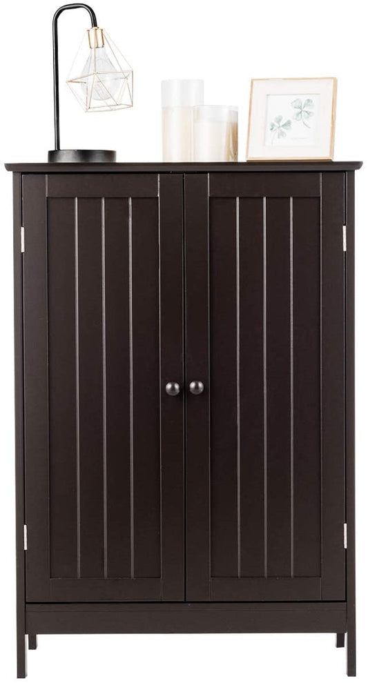 Giantex Bathroom Floor Cabinet, Wooden Freestanding Storage Cabinet with Double Doors, Suitable for Bathroom, Living Room, Bedroom, Entryway,Brown