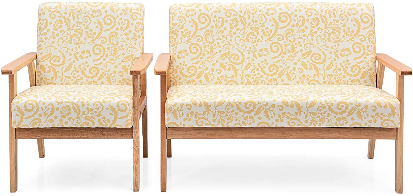 Giantex Modern Upholstered Loveseat, Fabric Loveseat Sofa Recliner Couch Wooden 2-Seat Armchair, Accent Chair for Home and Office