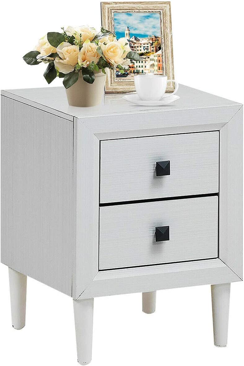 Giantex Wood Nightstands, Multipurpose End Table Sofa Side Table Bedside Cabinet with 2 Drawers, Perfect for Bedroom/Living Room/Office, White