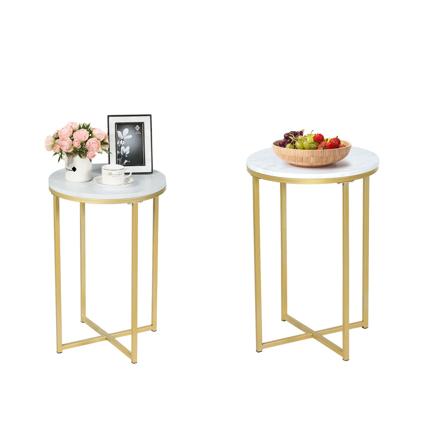 Giantex Round Side Table, X-Shaped End Table with Marble Top&Gold Base, Small Nightstand for Living Room, Accent Tables Cheap