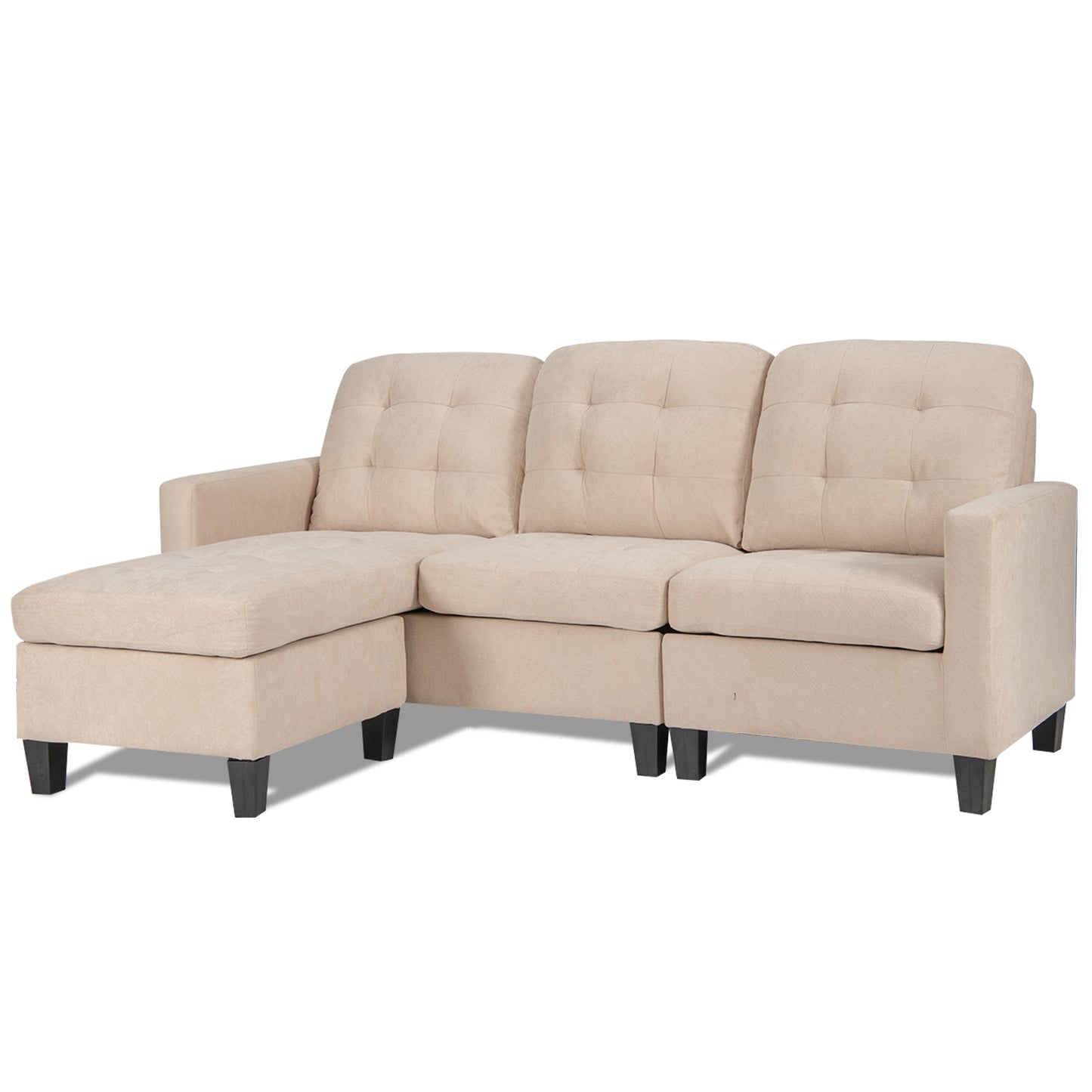 Giantex Convertible Sectional Sofa W/ Massage Back Cushion & Reversible Chaise, Premium Linen Fabric W/ Soft Tactility, Sturdy Construction, Classic Design, Upgraded Comfort, for Small Space