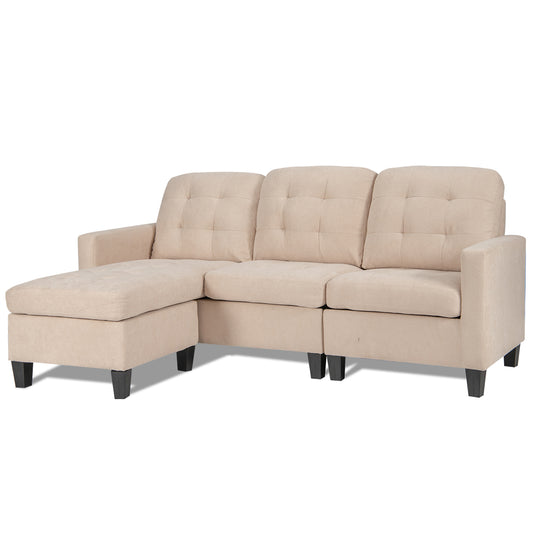 Giantex Convertible Sectional Sofa W/ Massage Back Cushion & Reversible Chaise, Premium Linen Fabric W/ Soft Tactility, Sturdy Construction, Classic Design, Upgraded Comfort, for Small Space