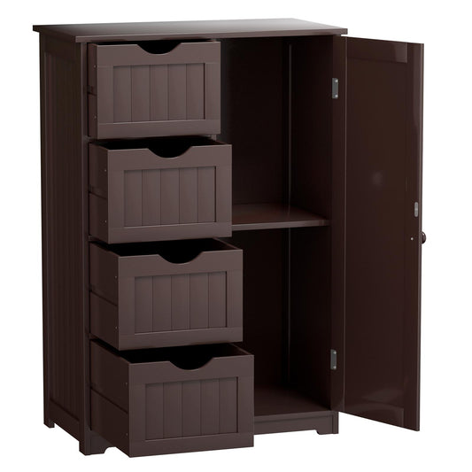Giantex Bathroom Floor Cabinet Wooden with 1 Door & 4 Drawer, Free Standing Wooden Entryway Cupboard
