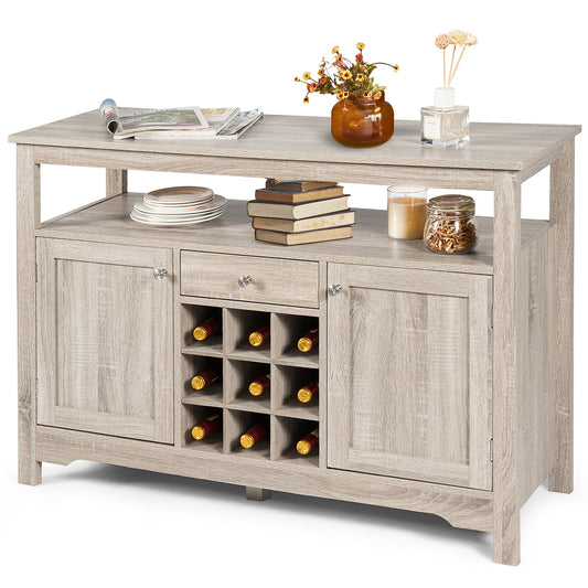 Giantex Buffet Server Sideboard, Console Table, Wood Dining Table, Cupboard Table with 2 Cabinets, 1 Drawer and 9 Wine Cabinets, Storage Organizer Kitchen and Dining Room (Gray)