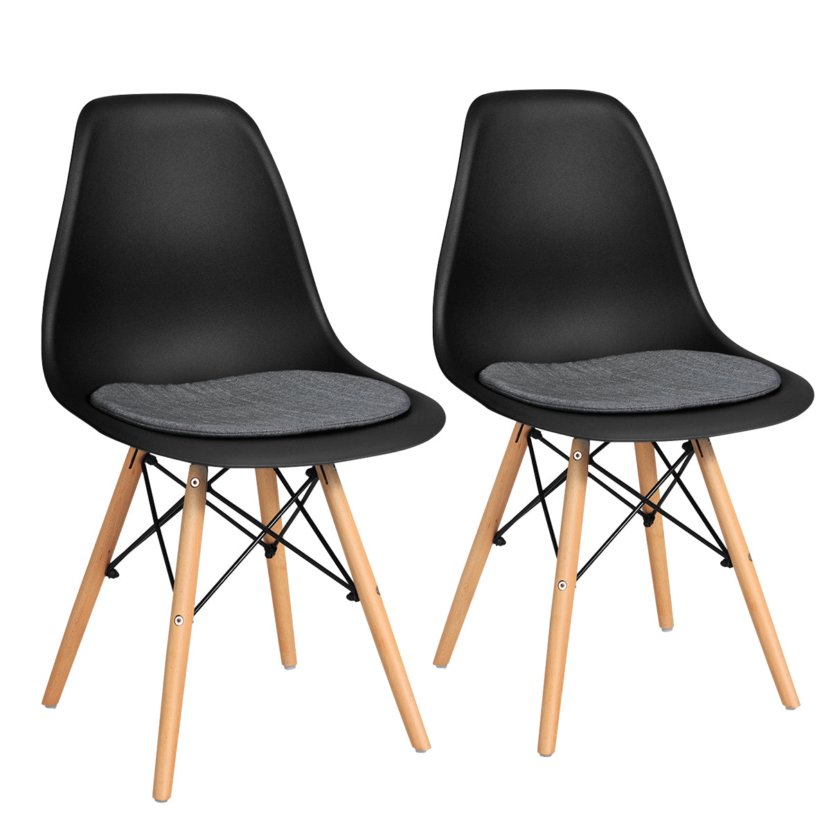 Giantex Dining DSW Chairs with Linen Cushion, Modern Mid Century Shell Chairs w/Wood Legs, Removable Fabric Upholstered Seat, Armless Side Chairs for Dining Room Living Room Kitchen (2, Black)