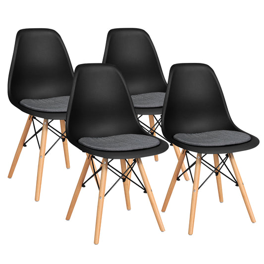 Giantex Dining DSW Chairs with Linen Cushion, Modern Mid Century Shell Chairs w/Wood Legs, Removable Fabric Upholstered Seat, Armless Side Chairs for Dining Room Living Room Kitchen (4, Black)