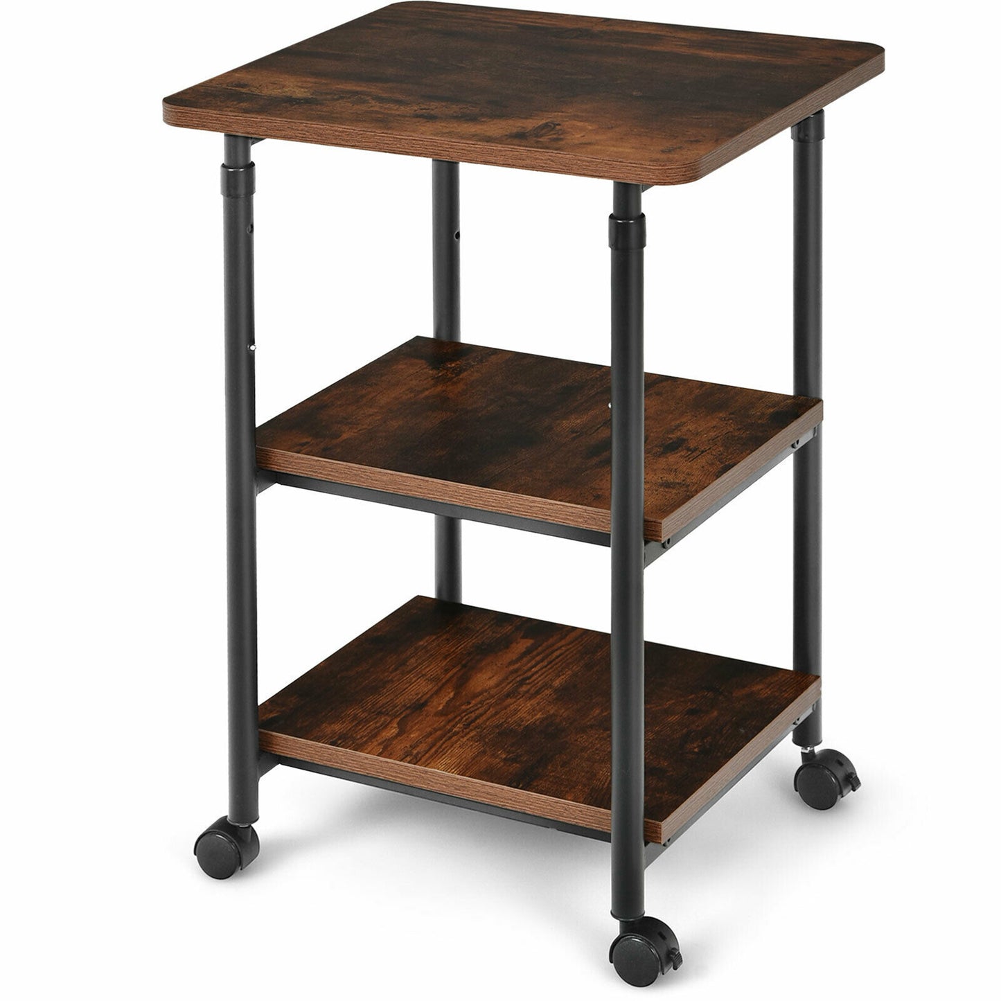 Giantex 3-Tier Adjustable Printer Stand, Rolling Printer Cart with 2 Storage Shelves, Mobile Machine Stand Storage Rack for Home Office