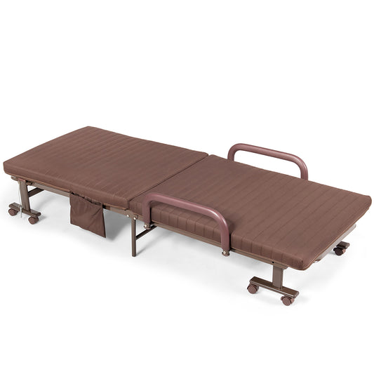 Giantex Folding Guest Bed, Single Bed with with Mattress and Heavy Duty Metal Frame, Adjustable Folding Sleeper Bed with Storage Bag, Portable Sleeper Bed with Wheels for Home, Office, Outdoor