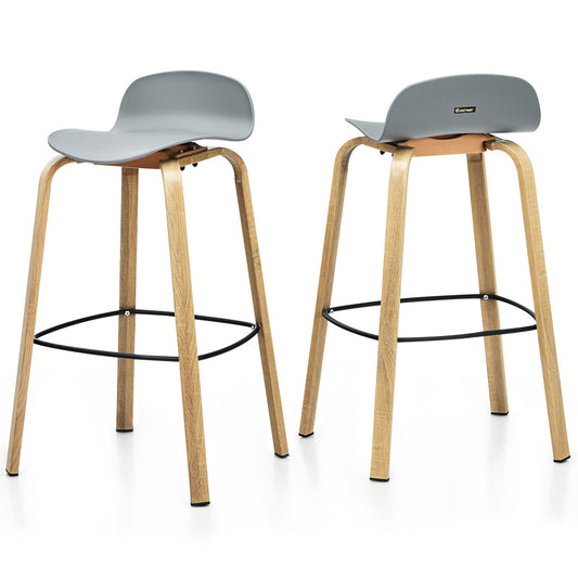 Giantex Set of 2 Barstools, 30¡±Modern Chairs w/Low Backrest, Footrest & Metal Legs, Nordic Style High Stools for Dining Room, Living Room, Kitchen, Bar, Grey