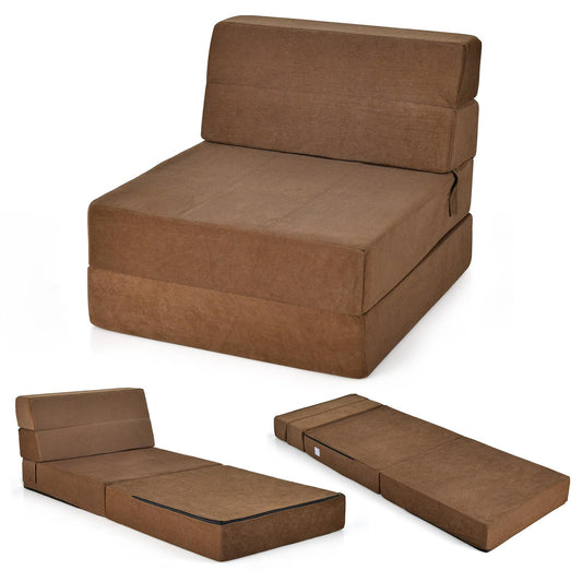 Giantex Folding Chair Bed Floor Sofa Bed, Upholstered Guest Chaise Lounge Trifold Mattress for Bedroom Living Room Dorm Furniture, Video Gaming Sofa Bed Sleeper Convertible Chair
