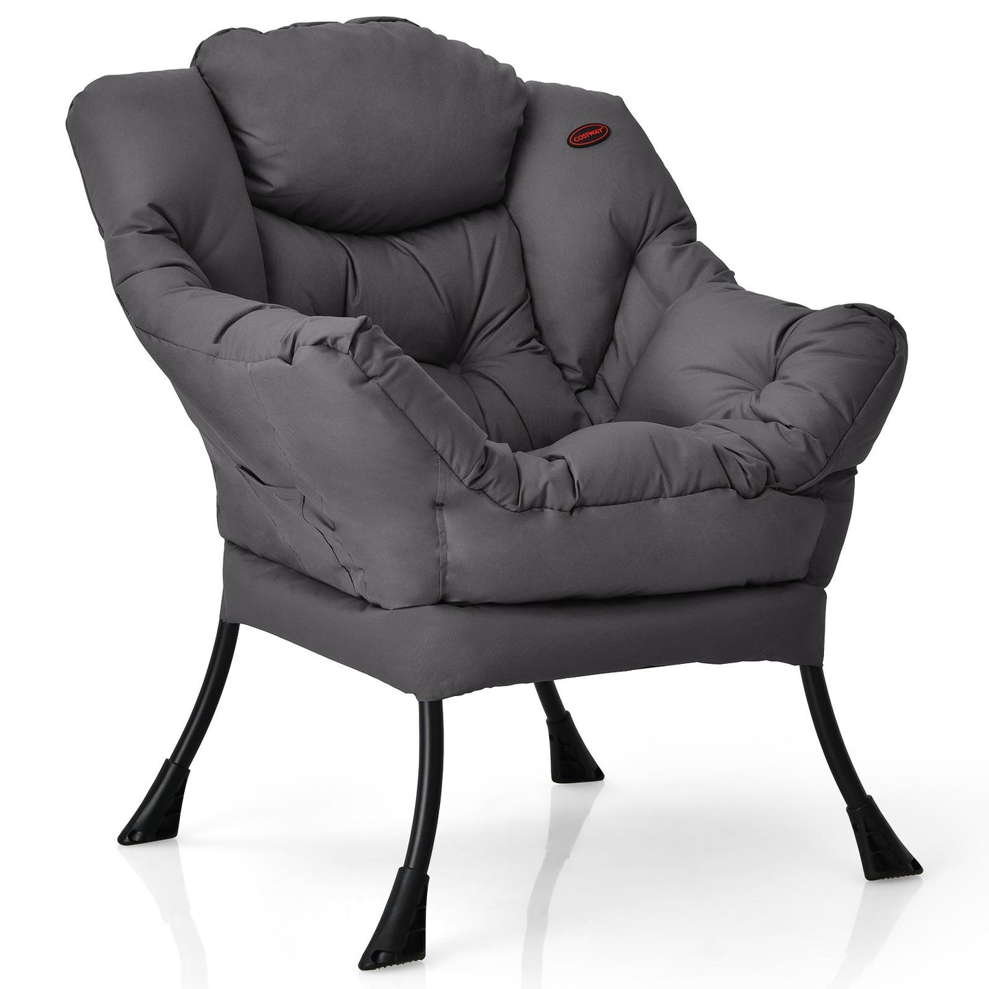 Giantex Modern Soft Accent Lazy Chair, Contemporary Lounge Chair, Single Sofa w/Steel Frame, Armrests, Side Pocket & Thick Padded Back, Grey