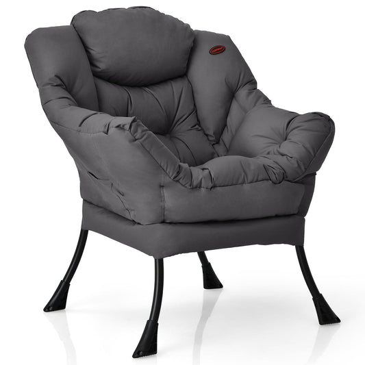 Giantex Modern Soft Accent Lazy Chair, Contemporary Lounge Chair, Single Sofa w/Steel Frame, Armrests, Side Pocket & Thick Padded Back, Grey