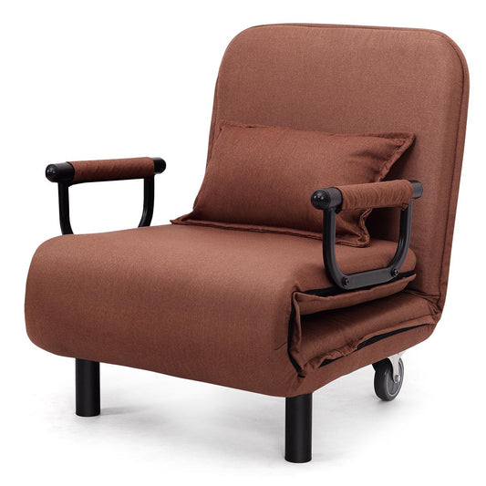 Giantex Convertible Sofa Chair Bed, Folding Arm Lounge Couch Chair with Pillow, Sleeper Leisure Recliner for Living Room Home Office (Brown)