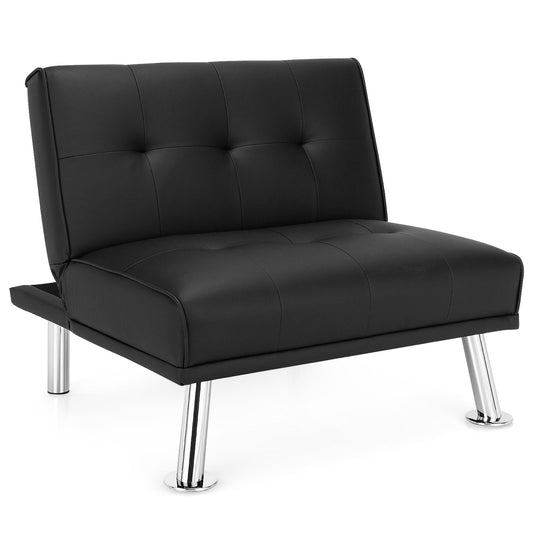 Giantex Convertible Single Sofa Modern Futon and Couch Set with Footrest Living Room Furniture Tufted Chaise Lounge Sleeper for Apartment (Black)