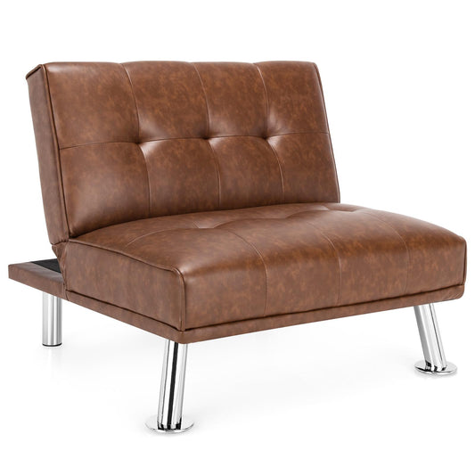 Giantex Convertible Single Sofa Modern Futon and Couch Set with Footrest Living Room Furniture Tufted Chaise Lounge Sleeper for Apartment (Brown)