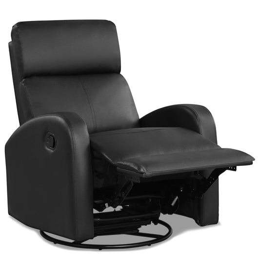 Giantex Recliner Chair, Manual Rocking Chairs with Pull Button, 360¡ã Swivel Glider, Faux Leather Living Room Single Lazy Sofa, Padded Seat, Gliders for Kids Playroom, Nursery (Black)