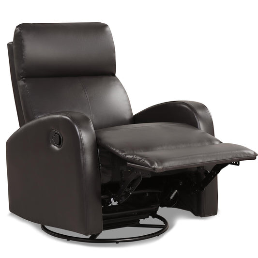 Giantex Recliner Chair, Manual Rocking Chairs with Pull Button, 360¡ã Swivel Glider, Faux Leather Living Room Single Lazy Sofa, Padded Seat, Gliders for Kids Playroom, Nursery (Brown)
