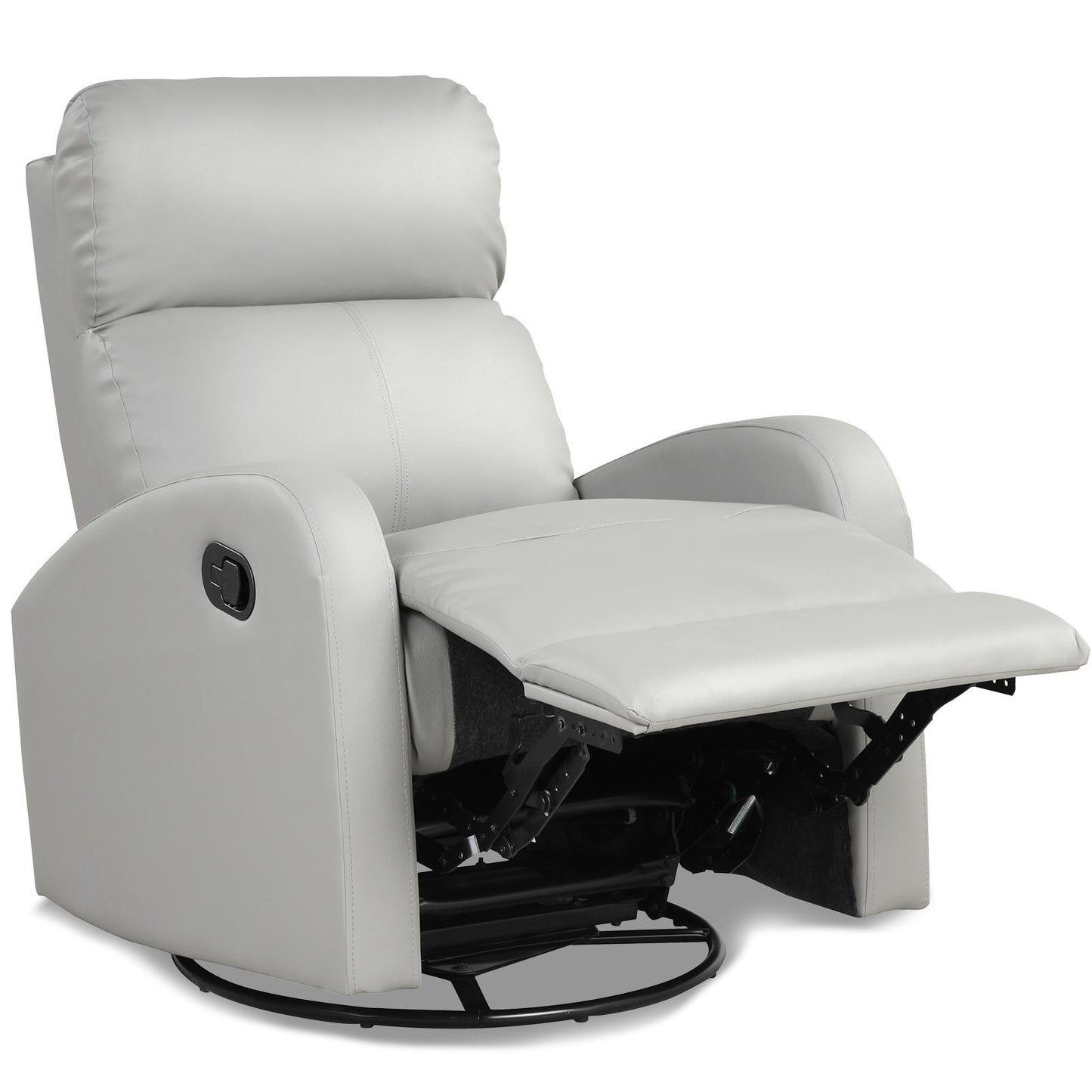 Giantex Recliner Chair, Manual Rocking Chairs with Pull Button, 360¡ã Swivel Glider, Faux Leather Living Room Single Lazy Sofa, Padded Seat, Gliders for Kids Playroom, Nursery (Grey)
