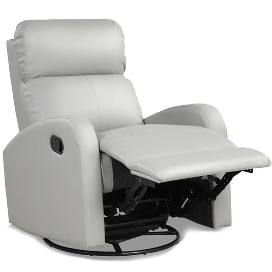 Giantex Recliner Chair, Manual Rocking Chairs with Pull Button, 360¡ã Swivel Glider, Faux Leather Living Room Single Lazy Sofa, Padded Seat, Gliders for Kids Playroom, Nursery (Grey)