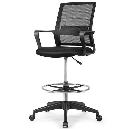 Giantex Mesh Footrest, Ergonomic Tall Lumbar Support, Height Adjustment, Armrests for Standing Desk, Home Office Drafting Chair, Black